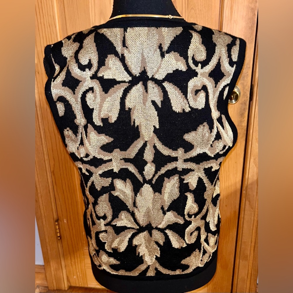 Vintage Peter Nygard Gold Metallic Knit Sweater Vest Small 90s Mob Wife Baroque - Picture 10 of 15